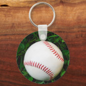 Witte honkbal met rood getikt sleutelhanger (Voorkant)