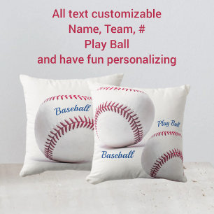 Witte honkballen met rode stiksels wit kussen