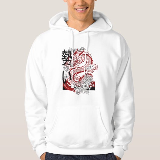 Witte Hoodie met Red Dragon Graphic Design (Voorkant)