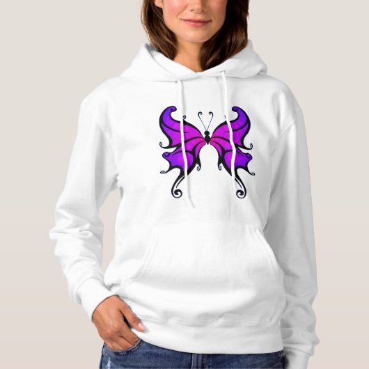 Witte hoodie met stijlvol Paarse vlinderontwerp (Voorkant)