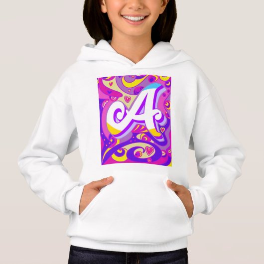 Witte hoodie voor meisjes met letter A ontwerp (Voorkant)