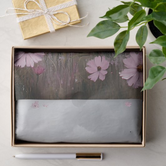 Witte Hoogland Koe Roze Wildflowers Decoupage Tissuepapier (Geschenk)