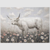 Witte Hoogland Koe Roze Wildflowers Schilderij Tissuepapier (Voorkant)