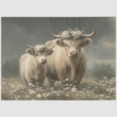 Witte hooglandkoe en kalf decoupage tissuepapier (Voorkant)