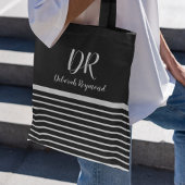 Witte Horizontale Strepen monogram elegant zwart Tote Bag