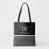 Witte Horizontale Strepen monogram elegant zwart Tote Bag (Voorkant)