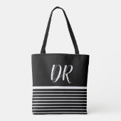 Witte Horizontale Strepen monogram elegant zwart Tote Bag (Achterkant)