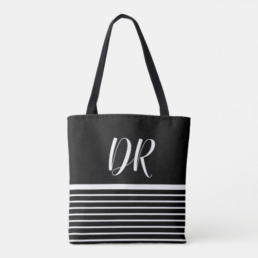 Witte Horizontale Strepen monogram elegant zwart Tote Bag (Achterkant)