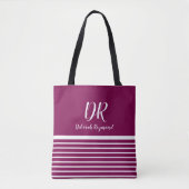 Witte horizontale strepen wijn met monogram tote bag (Voorkant)