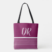 Witte horizontale strepen wijn met monogram tote bag (Achterkant)