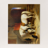 WITTE HORSE MET HONDEN EN DALCONS IN STABIEL LEGPUZZEL (Verticaal)