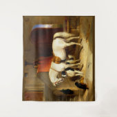 WITTE HORSE MET HONDEN EN DALCONS IN STABIEL WANDKLEED (Voorkant)