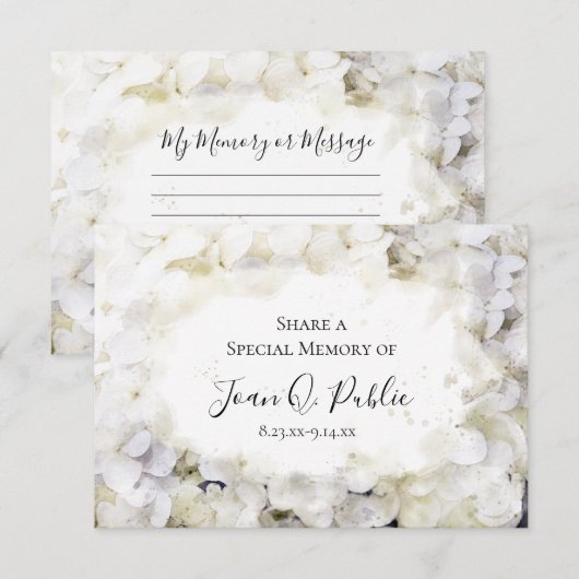 Witte Hortensia Aquarel Herinnering Dodenherdenkin Notitiekaartje (Voorkant / Achterkant)