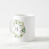 Witte Hortensia Bloemen Krans Monogram Koffiemok (Voorkant links)