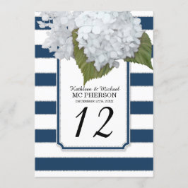 Witte Hortensia Bloemen Navy brede strepen Kaart