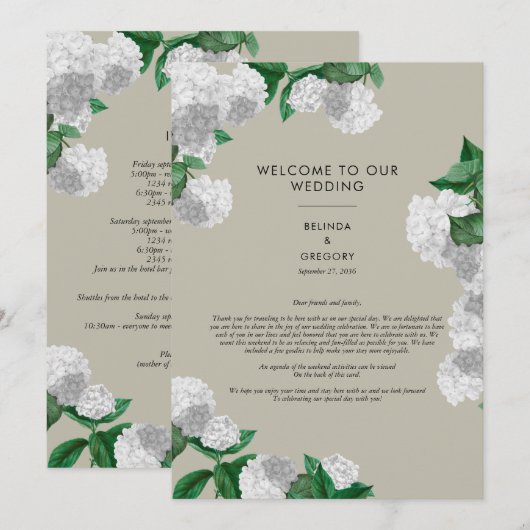 Witte Hortensia Bloemengroen Huwelijksprogramma Programmakaart (Voorkant / Achterkant)