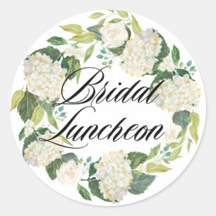 Witte Hortensia Bloemenkrans Bruidslunch Ronde Sticker
