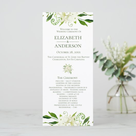Witte Hortensia Bloemenschildering Bruiloftsprogra Programmakaart (Staand voorkant)