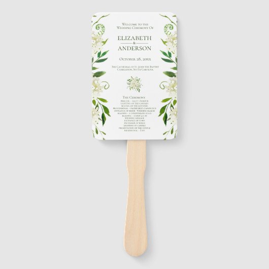 Witte Hortensia Bloemige Aquarel Trouwprogramma Handwaaier (Voorkant)