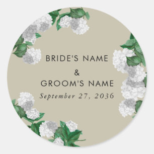 Witte Hortensia Bloemige Groene Moderne Trouw Ronde Sticker