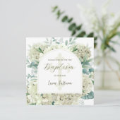 Witte Hortensia Boog Doop Uitnodiging (Staand voorkant)