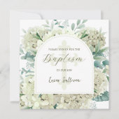 Witte Hortensia Boog Doop Uitnodiging (Voorkant)
