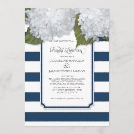 Witte Hortensia Bruidslunch Navy Blauwe Streep Kaart