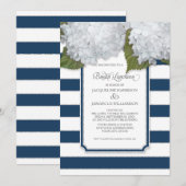 Witte Hortensia Bruidslunch Navyblauwe Streep Kaart (Voorkant / Achterkant)
