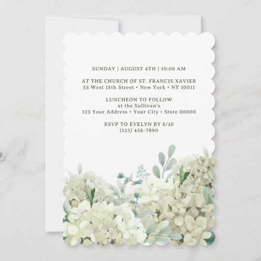 Witte hortensia doop kaart (Achterkant)