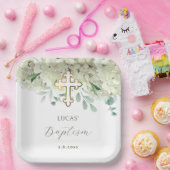 Witte hortensia doop papieren bordje (Feest)