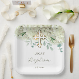 Witte hortensia doop papieren bordje