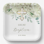 Witte hortensia doop papieren bordje (Voorkant)