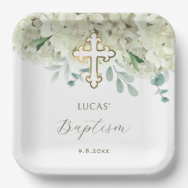 Witte hortensia doop papieren bordje