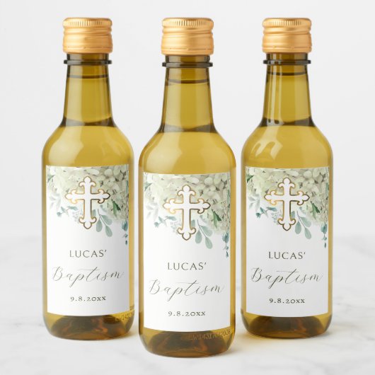 Witte hortensia doop wijn etiket (Flessen)