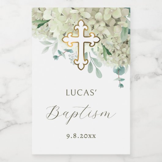 Witte hortensia doop wijn etiket (Enkel label)