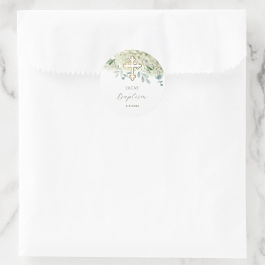Witte Hortensia Doopsticker Ronde Sticker (Tas)