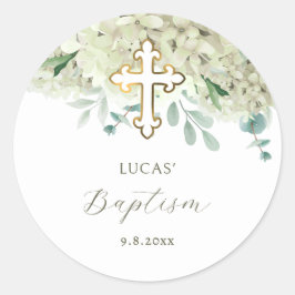 Witte Hortensia Doopsticker Ronde Sticker