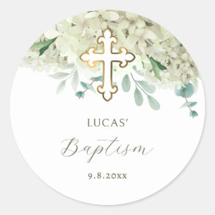 Witte Hortensia Doopsticker Ronde Sticker