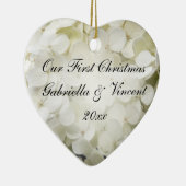 Witte hortensia eerste kerst samen keramisch ornament (Rechts)