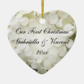 Witte hortensia eerste kerst samen keramisch ornament (Voorkant)