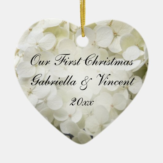 Witte hortensia eerste kerst samen keramisch ornament (Voorkant)