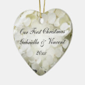 Witte hortensia eerste kerst samen keramisch ornament (Links)