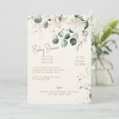 Witte hortensia eucalyptus crème Baby shower Kaart (Staand voorkant)