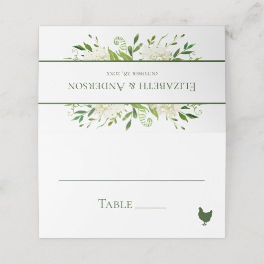 Witte Hortensia Huwelijk Plaatskaartje (Buitenkant ongevouwen)