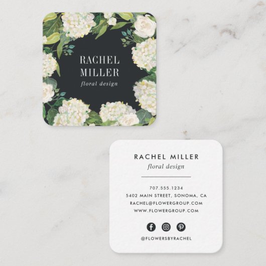 Witte hortensia krans vierkante visitekaartje (Voorkant / Achterkant)
