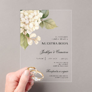 Witte Hortensia met ring Spaanse bruiloft Acryl Uitnodigingen