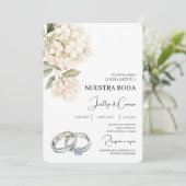 Witte Hortensia met ring Spaanse bruiloft Kaart (Staand voorkant)