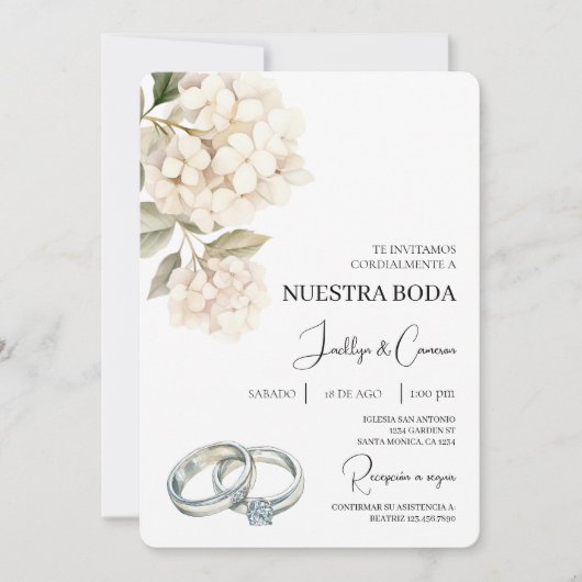 Witte Hortensia met ring Spaanse bruiloft Kaart (Voorkant)