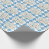 Witte hortensia op Blue Gingham Cadeaupapier (Hoek)