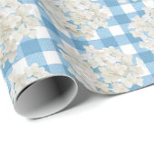 Witte hortensia op Blue Gingham Cadeaupapier (Rol Hoek)